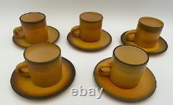 Set of 5 Demitasse Cups & Saucers Ombre Hand Painted Palceramic Pottery Israel