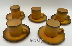 Set of 5 Demitasse Cups & Saucers Ombre Hand Painted Palceramic Pottery Israel