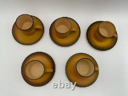 Set of 5 Demitasse Cups & Saucers Ombre Hand Painted Palceramic Pottery Israel