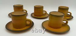 Set of 5 Demitasse Cups & Saucers Ombre Hand Painted Palceramic Pottery Israel