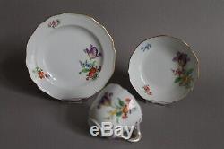 Set of 5 Demitasse Cups Saucers Plates 1st Meissen Colourful Scattered Flowers