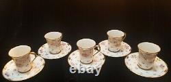 Set of 5 GDA Limoges Multicolor Flowers&Gold Trim Demitasse Cups&Saucers