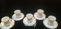 Set of 5 GDA Limoges Multicolor Flowers&Gold Trim Demitasse Cups&Saucers