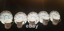 Set of 5 GDA Limoges Multicolor Flowers&Gold Trim Demitasse Cups&Saucers