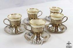 Set of 5 Lenox China Demitasse Cups with Wallace Sterling Silver Liners & Saucers