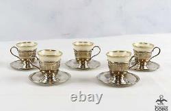 Set of 5 Lenox China Demitasse Cups with Wallace Sterling Silver Liners & Saucers