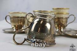 Set of 5 Lenox China Demitasse Cups with Wallace Sterling Silver Liners & Saucers