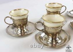 Set of 5 Lenox China Demitasse Cups with Wallace Sterling Silver Liners & Saucers