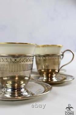 Set of 5 Lenox China Demitasse Cups with Wallace Sterling Silver Liners & Saucers