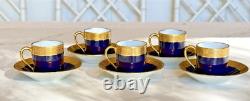Set of 5 Limoges France Porcelain Cobalt Blue & Gold Demitasse Cup Saucer Set