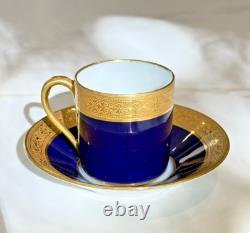 Set of 5 Limoges France Porcelain Cobalt Blue & Gold Demitasse Cup Saucer Set