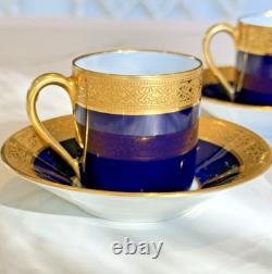 Set of 5 Limoges France Porcelain Cobalt Blue & Gold Demitasse Cup Saucer Set