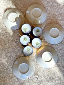 Set of 5 Limoges France Porcelain Cobalt Blue & Gold Demitasse Cup Saucer Set