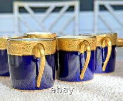 Set of 5 Limoges France Porcelain Cobalt Blue & Gold Demitasse Cup Saucer Set
