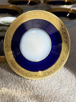 Set of 5 Limoges France Porcelain Cobalt Blue & Gold Demitasse Cup Saucer Set