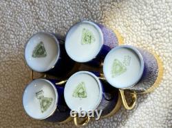 Set of 5 Limoges France Porcelain Cobalt Blue & Gold Demitasse Cup Saucer Set