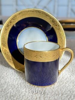 Set of 5 Limoges France Porcelain Cobalt Blue & Gold Demitasse Cup Saucer Set