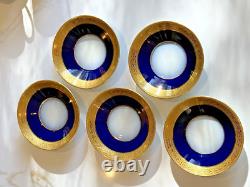 Set of 5 Limoges France Porcelain Cobalt Blue & Gold Demitasse Cup Saucer Set