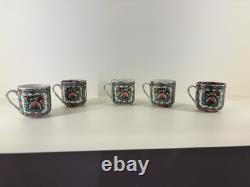 Set of 5 Rose Medallion Demitasse Cups and Saucers Vintage