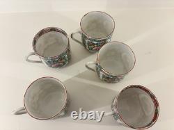 Set of 5 Rose Medallion Demitasse Cups and Saucers Vintage