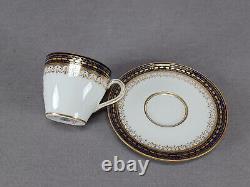 Set of 5 Royal Doulton WEG Monogram Gold Beaded Cobalt Demitasse Cups & Saucers