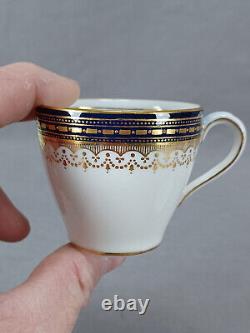 Set of 5 Royal Doulton WEG Monogram Gold Beaded Cobalt Demitasse Cups & Saucers