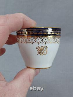 Set of 5 Royal Doulton WEG Monogram Gold Beaded Cobalt Demitasse Cups & Saucers