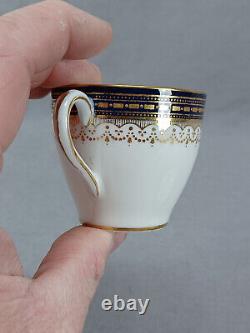 Set of 5 Royal Doulton WEG Monogram Gold Beaded Cobalt Demitasse Cups & Saucers