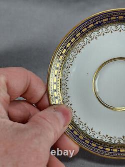 Set of 5 Royal Doulton WEG Monogram Gold Beaded Cobalt Demitasse Cups & Saucers
