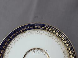 Set of 5 Royal Doulton WEG Monogram Gold Beaded Cobalt Demitasse Cups & Saucers