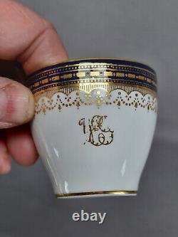 Set of 5 Royal Doulton WEG Monogram Gold Beaded Cobalt Demitasse Cups & Saucers