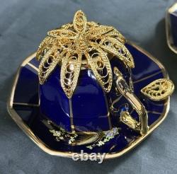 Set of 5 Royal Linoj Seckin Limoges Cobalt Blue 24K Gold Demitasse Cups Saucers