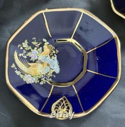 Set of 5 Royal Linoj Seckin Limoges Cobalt Blue 24K Gold Demitasse Cups Saucers