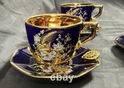 Set of 5 Royal Linoj Seckin Limoges Cobalt Blue 24K Gold Demitasse Cups Saucers