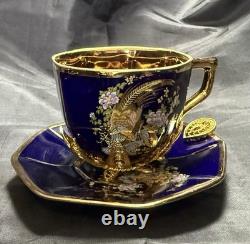Set of 5 Royal Linoj Seckin Limoges Cobalt Blue 24K Gold Demitasse Cups Saucers