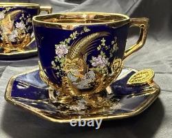 Set of 5 Royal Linoj Seckin Limoges Cobalt Blue 24K Gold Demitasse Cups Saucers
