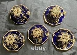 Set of 5 Royal Linoj Seckin Limoges Cobalt Blue 24K Gold Demitasse Cups Saucers