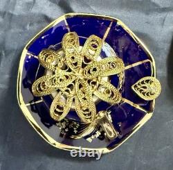 Set of 5 Royal Linoj Seckin Limoges Cobalt Blue 24K Gold Demitasse Cups Saucers