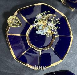 Set of 5 Royal Linoj Seckin Limoges Cobalt Blue 24K Gold Demitasse Cups Saucers