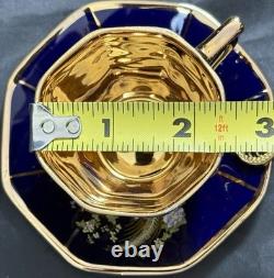 Set of 5 Royal Linoj Seckin Limoges Cobalt Blue 24K Gold Demitasse Cups Saucers