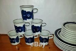 Set of 6 Arabia Finland ANEMONE BLUE Demitasse Cup + Saucer + dessert plates