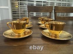 Set of 6 Atlas Satin Gold 22 Karat Gold Demitasse Teacups and Saucers