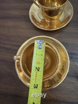 Set of 6 Atlas Satin Gold 22 Karat Gold Demitasse Teacups and Saucers