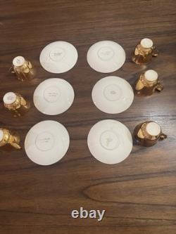 Set of 6 Atlas Satin Gold 22 Karat Gold Demitasse Teacups and Saucers
