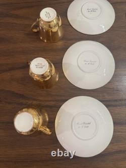 Set of 6 Atlas Satin Gold 22 Karat Gold Demitasse Teacups and Saucers