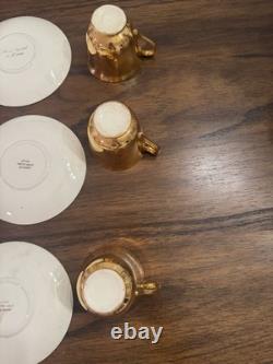 Set of 6 Atlas Satin Gold 22 Karat Gold Demitasse Teacups and Saucers