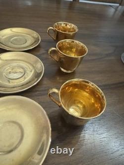 Set of 6 Atlas Satin Gold 22 Karat Gold Demitasse Teacups and Saucers