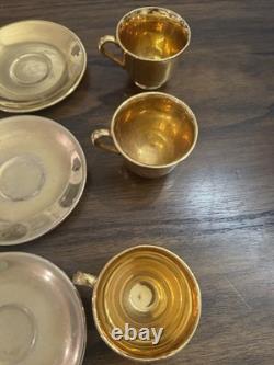 Set of 6 Atlas Satin Gold 22 Karat Gold Demitasse Teacups and Saucers