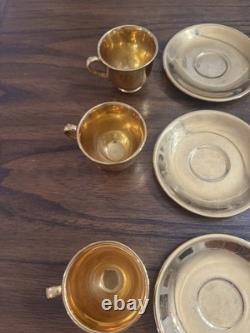 Set of 6 Atlas Satin Gold 22 Karat Gold Demitasse Teacups and Saucers