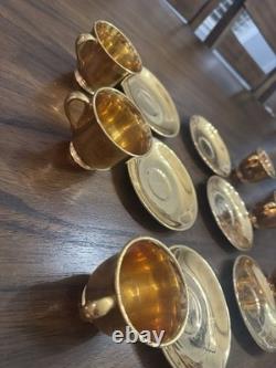 Set of 6 Atlas Satin Gold 22 Karat Gold Demitasse Teacups and Saucers